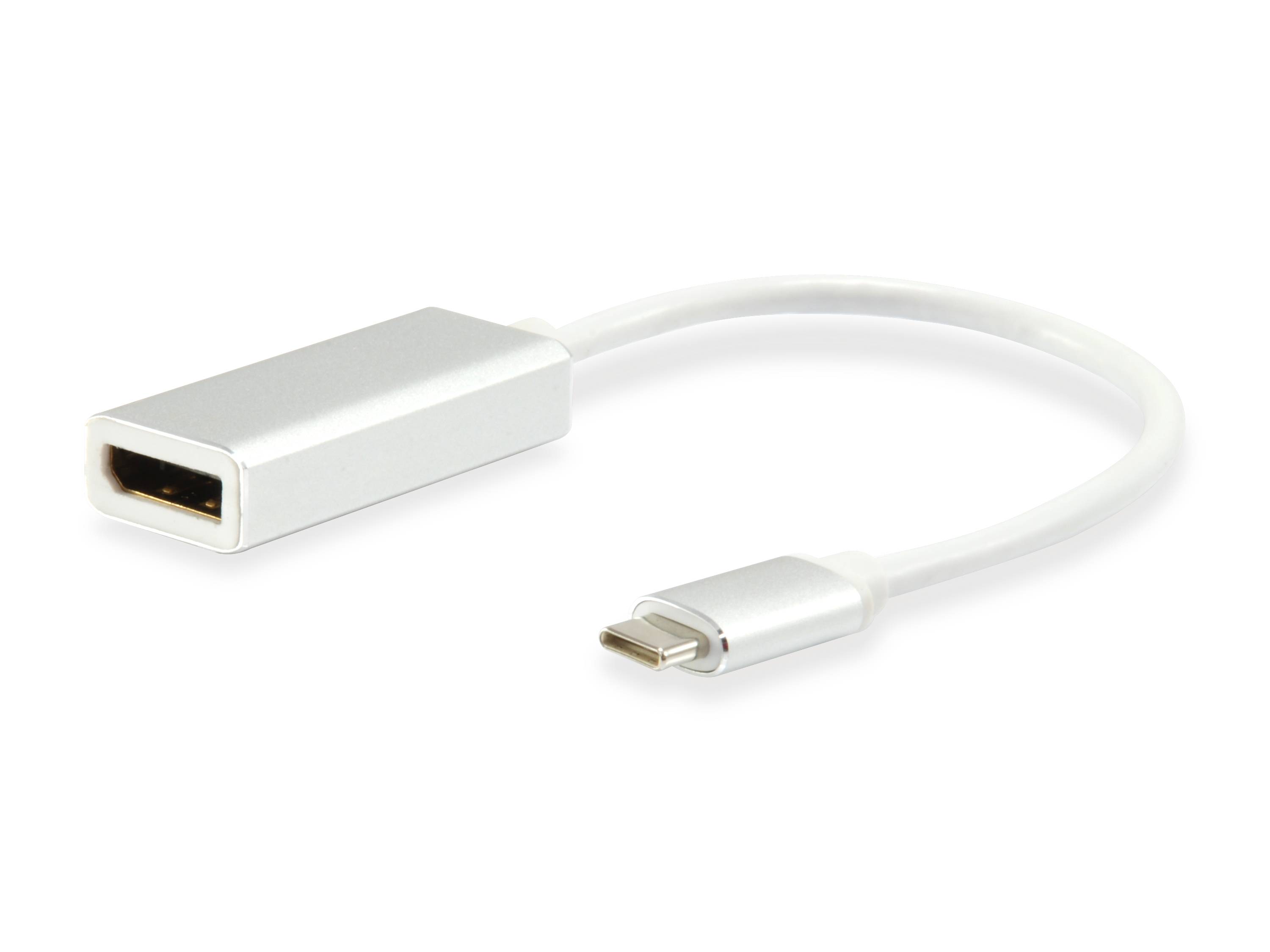 Weißes Adapterkabel mit einem rechteckigen USB-A-Buchse auf der einen Seite und einem USB-C-Stecker auf der anderen Seite, dargestellt auf weißem Hintergrund.