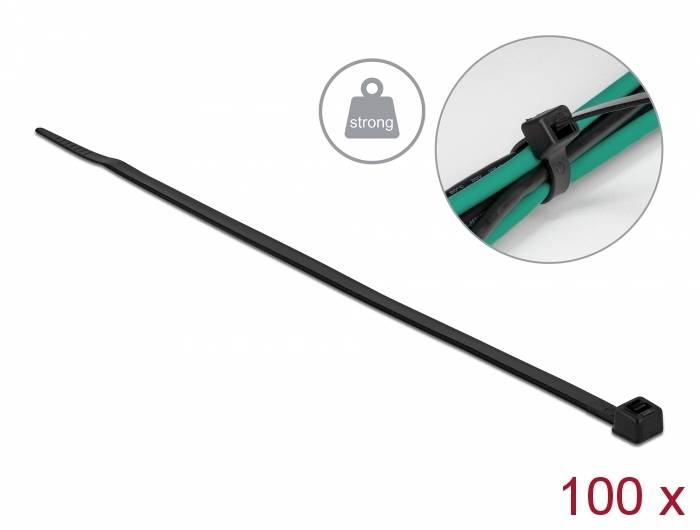 Delock - Kabelbinder - hohe Zugfestigkeit - 20 cm - Schwarz (Packung mit 100)