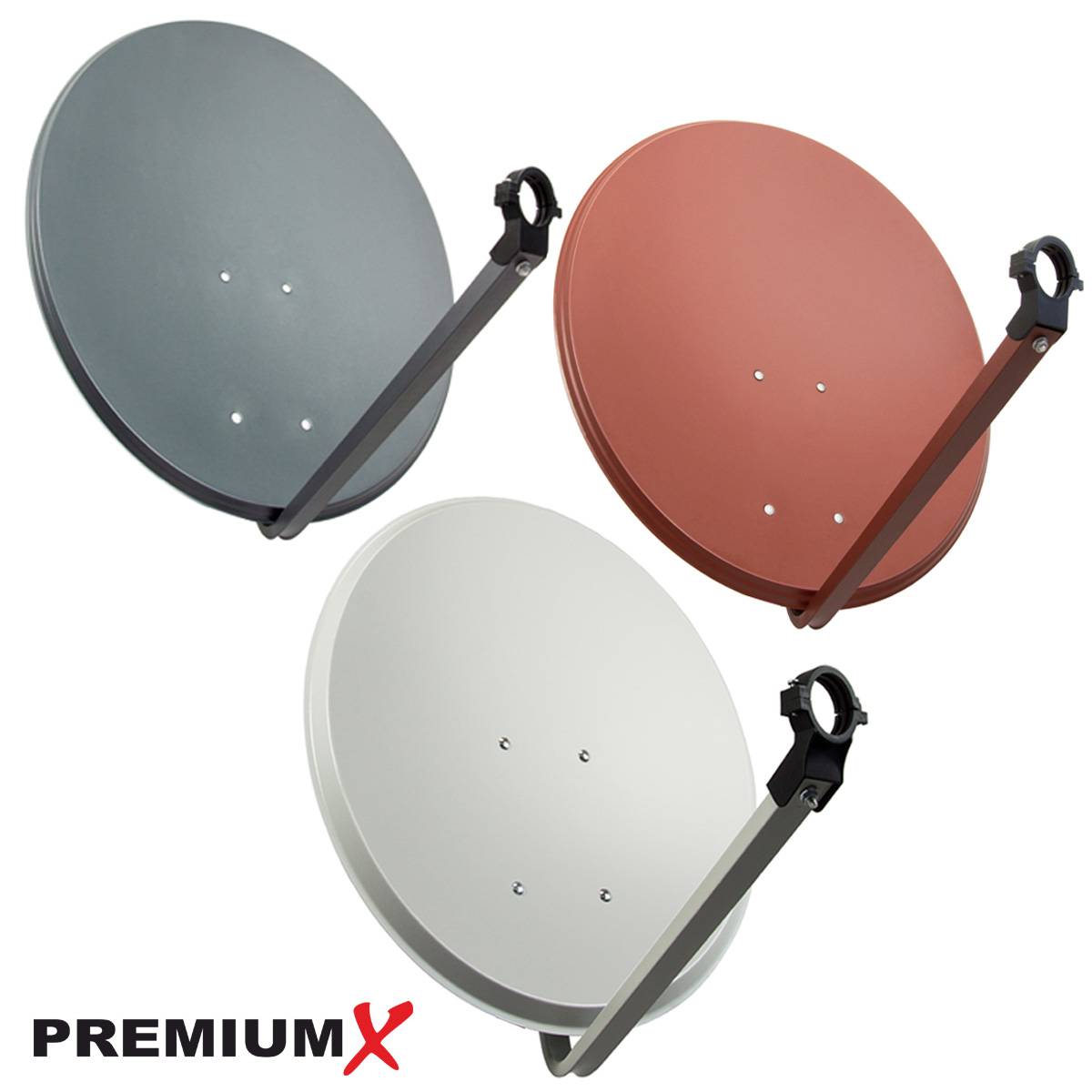 PremiumX Satelliten-Komplettanlage 80cm Satellitenschüssel Anthrazit 5/16 Multischalter Quattro LNB 40x F-Stecker, 1 SAT 16 Teilnehmer