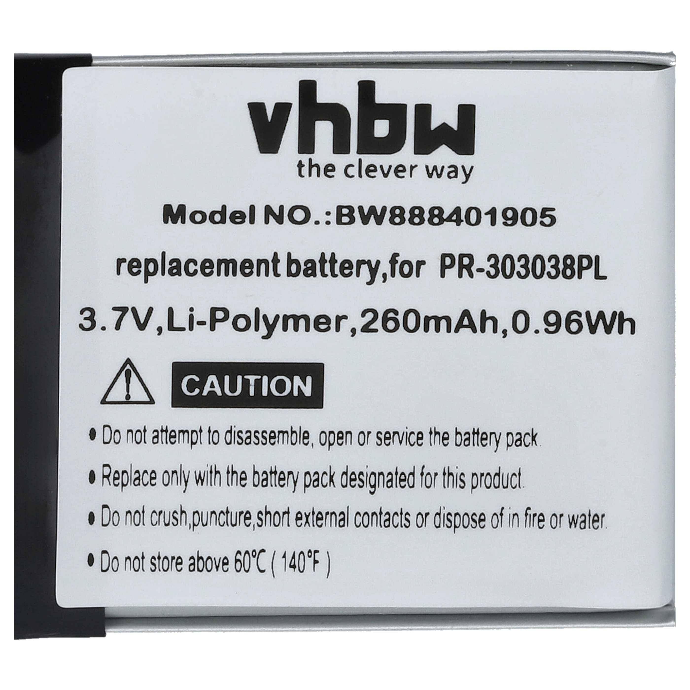 vhbw Akku Ersatz für SanDisk PR-303038PL | MP3-Player Musik Player (260 mAh, 3,7 V, Li-Polymer)