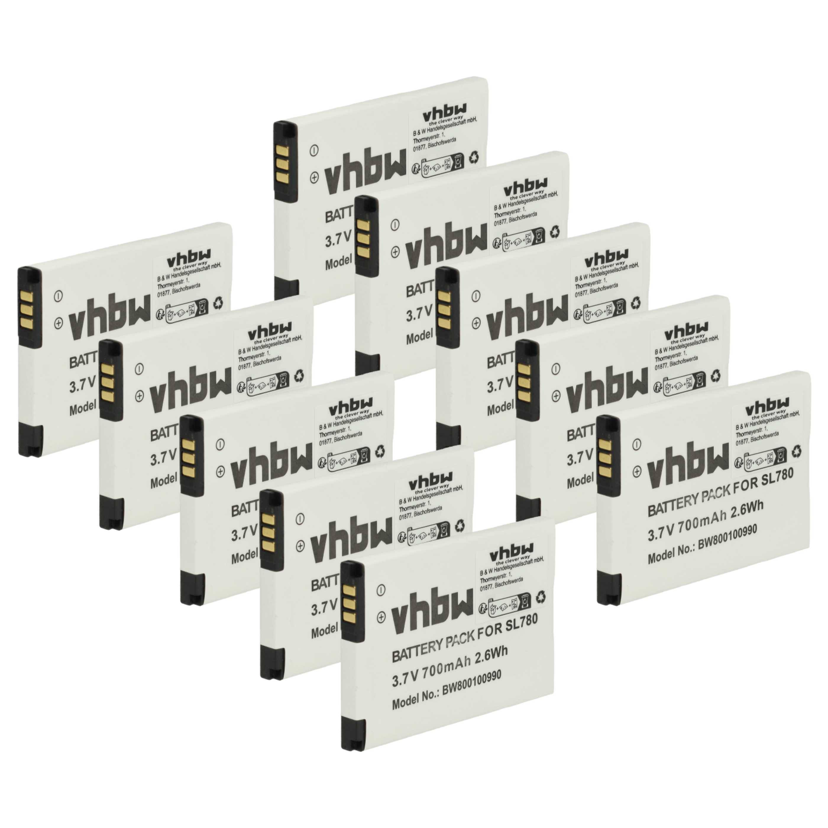 vhbw 10x Akku kompatibel mit Auerswald COMfortel M-520, M-720, M-710 schnurlos Festnetz Telefon (700 mAh, 3,7 V, Li-Ion)