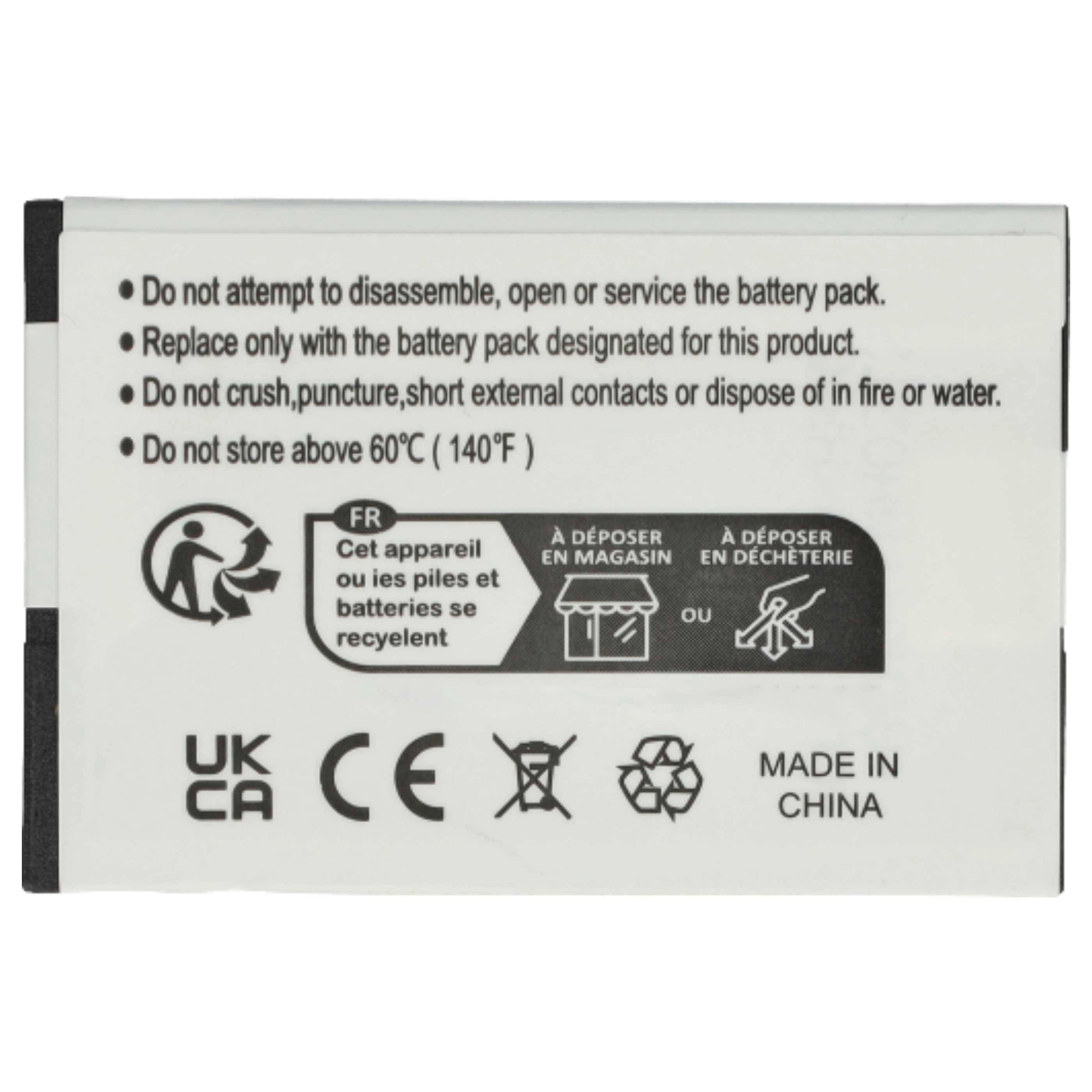 Ein Batterieetikett warnt vor Auseinandernehmen, Zerquetschen oder Exposition gegenüber Feuer oder Wasser. Gibt Recyclingoptionen an und ist Made in China.