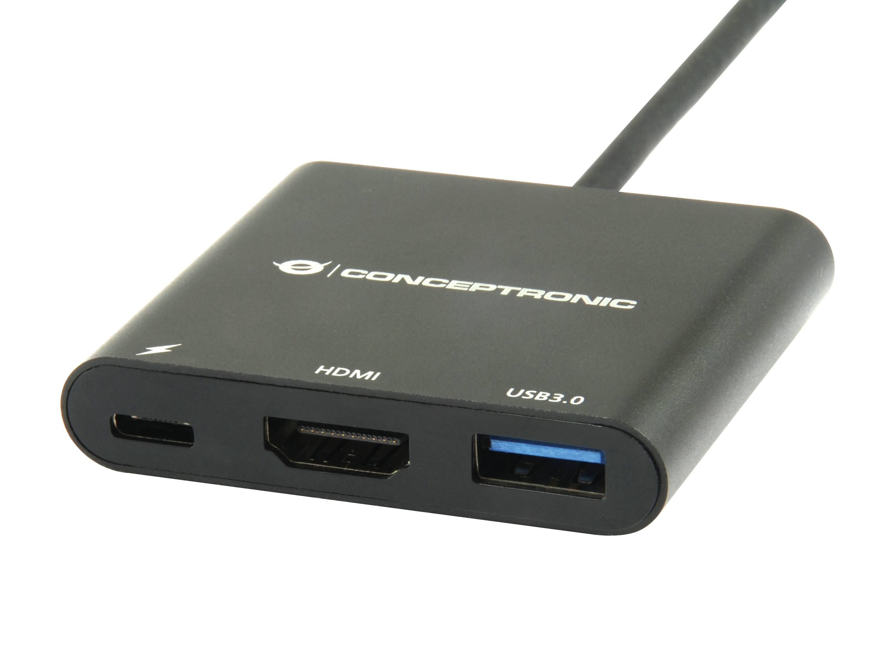 Conceptronic - Videoadapter - 24 pin USB-C männlich zu HDMI, USB Typ A, 24 pin USB-C weiblich