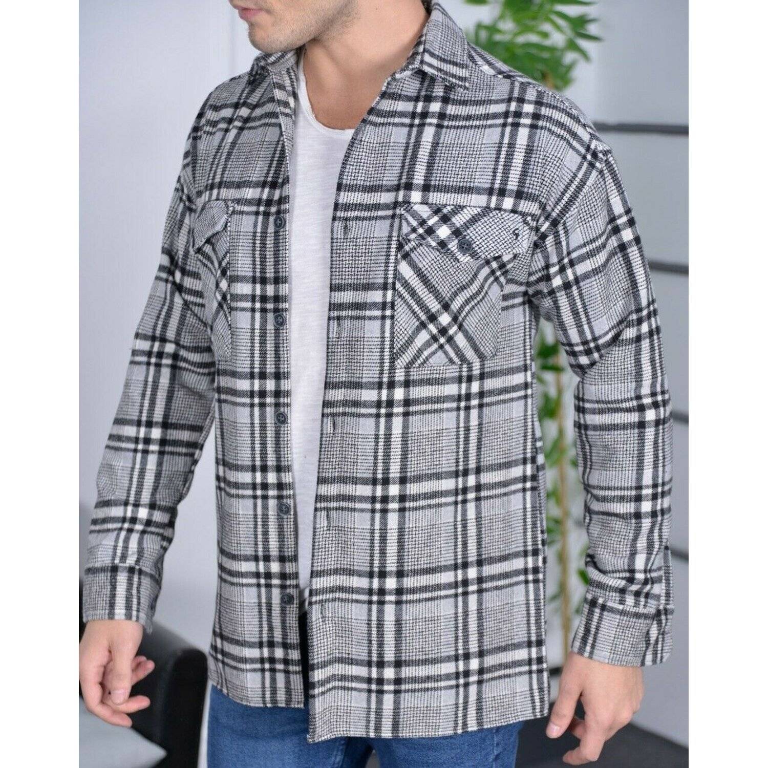 Megaman Jeans H-257 Flanellhemd Kariert Hemd Holzfällerhemd Herren Holzfäller Baumwolle 2XL Schwarz