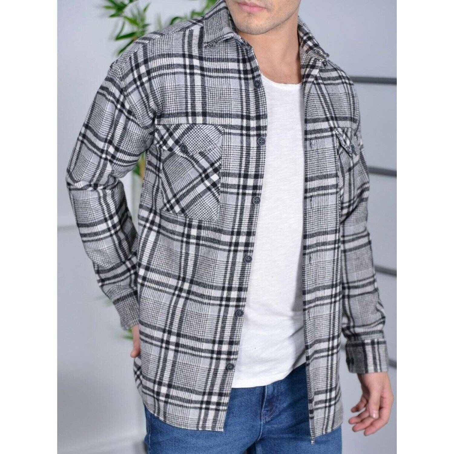 Megaman Jeans H-257 Flanellhemd Kariert Hemd Holzfällerhemd Herren Holzfäller Baumwolle L Schwarz