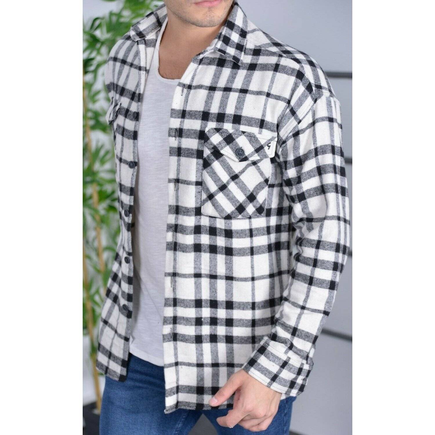 Megaman Jeans H-259 Flanellhemd Kariert Hemd Holzfällerhemd Herren Holzfäller Baumwolle Schwarz XL