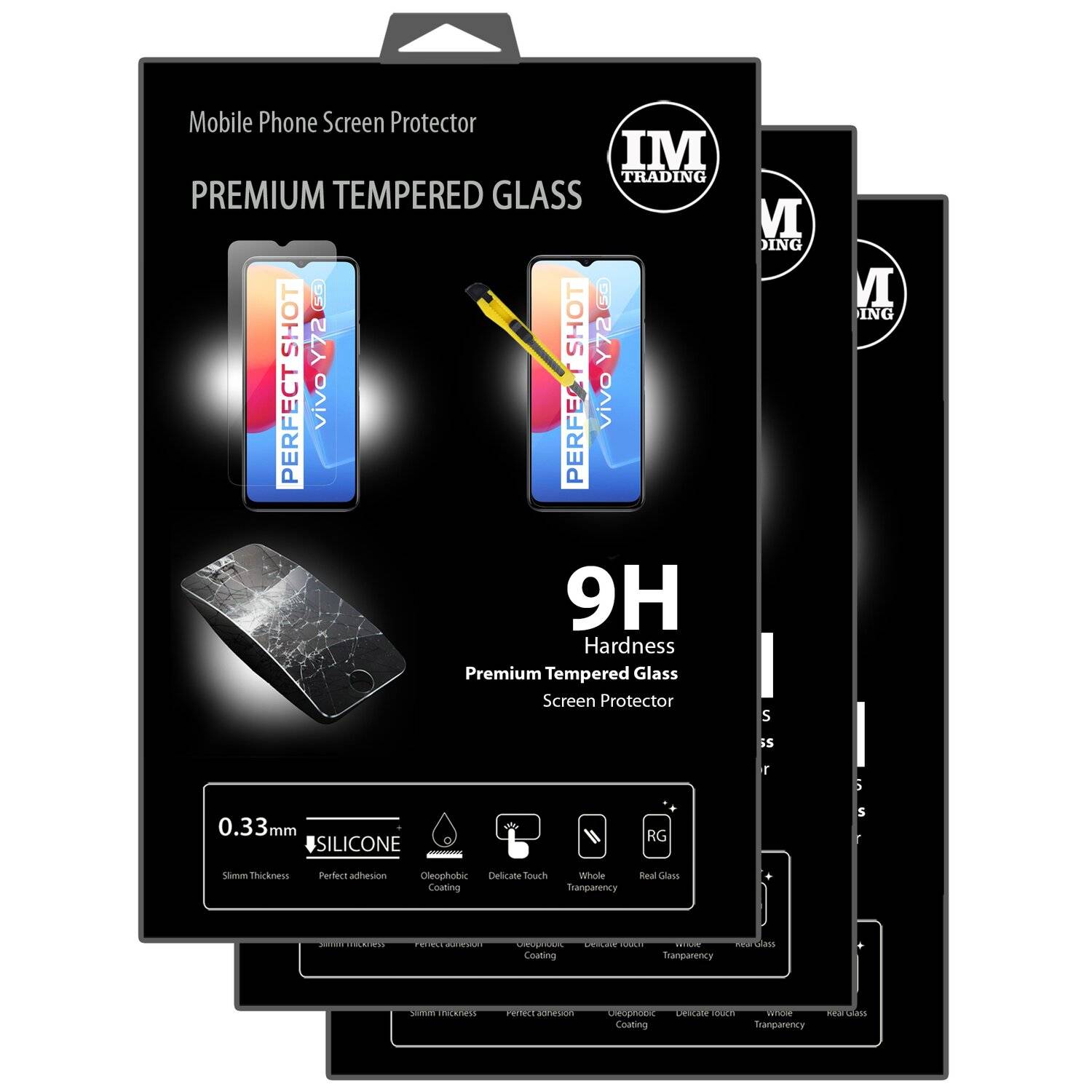 3x Schutz Schutz Glas 9H Tempered Glass Display Schutz Folie kompatibel mit Vivo Y72 5G