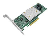 PCIe-Netzwerkadapterkarte mit großem weißem Kühlkörper und Metallhalterung, gezeigt auf weißem Hintergrund.