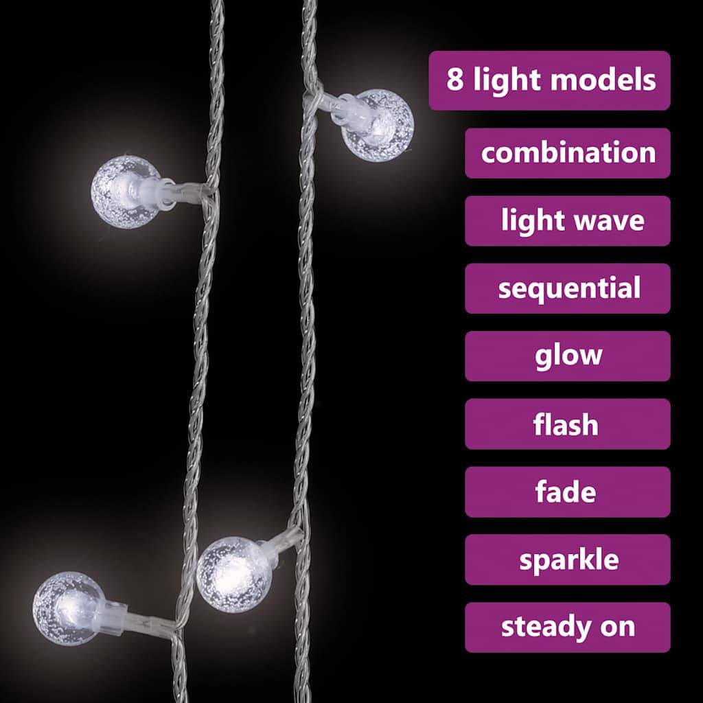 vidaXL Lichterkette Kugeln 20 m 200 LED Kaltweiß 8 Funktionen