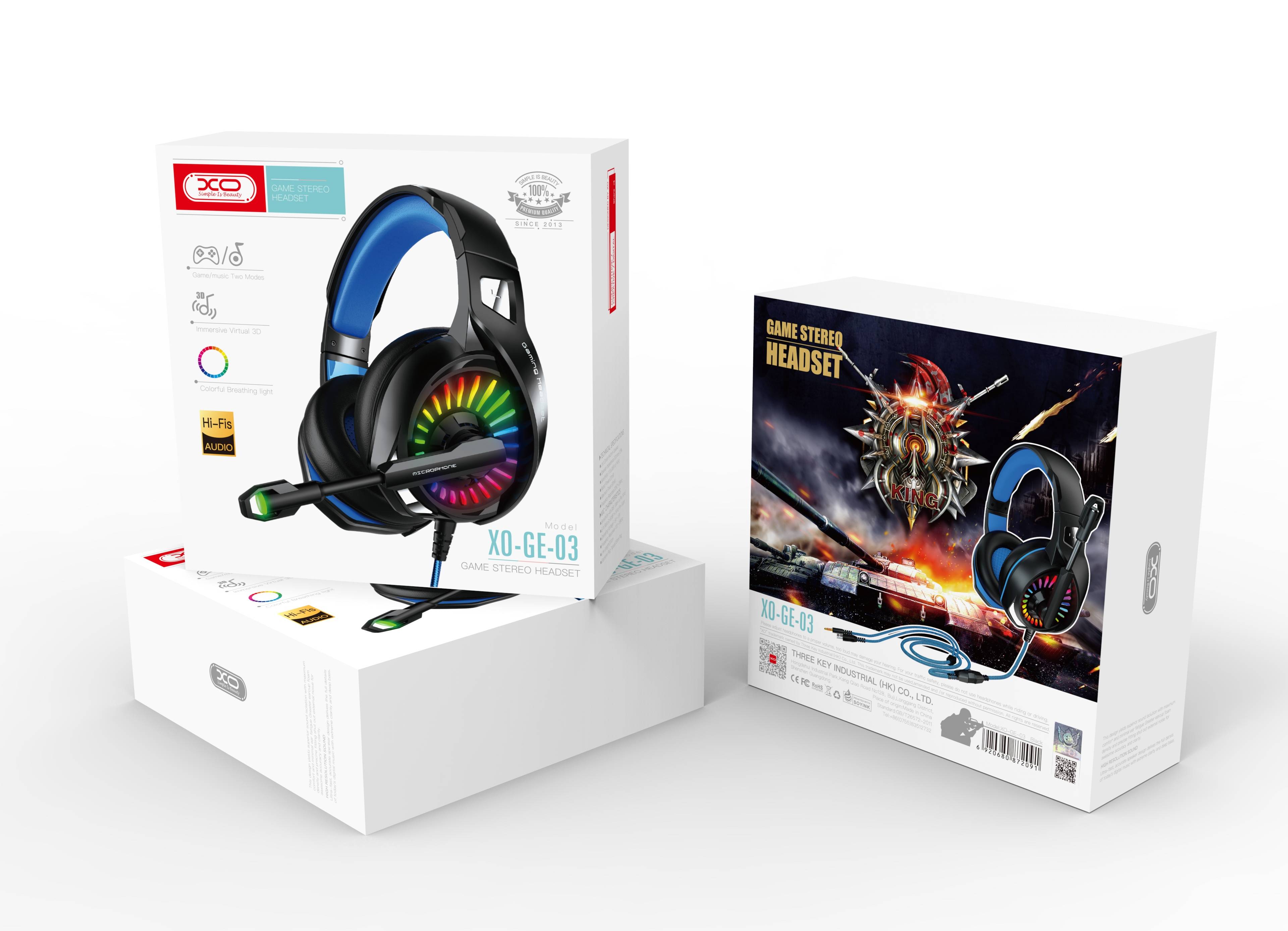 XO GE-03 Gaming Kopfhörer Virtual 3D Ohrhörer Musik Game Stereo Headset mit Mikrofon Surround Sound Schwarz