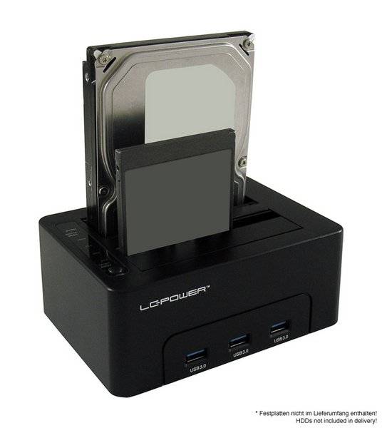 LC-POWER - LC Power LC-DOCK-U3-HUB - HDD-Dockingstation mit Netzanzeige, 3-Port-USB-Hub, Ein/Aus-Schalter, Klon-Funktion