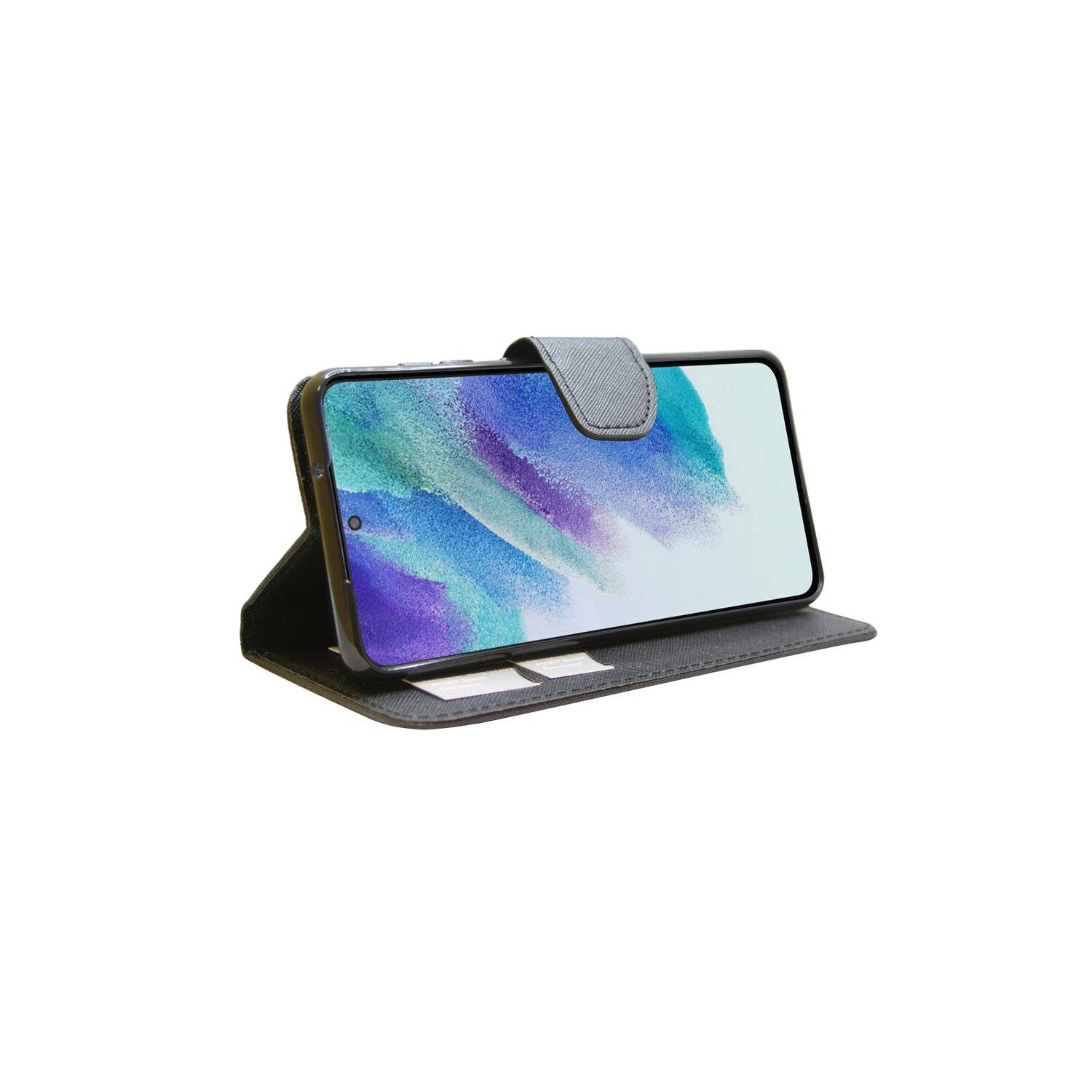 Buch Tasche "Fancy" für SAMSUNG GALAXY S21 FE Handy Hülle Etui Schutzhülle mit Standfunktion, Kartenfach Schwarz