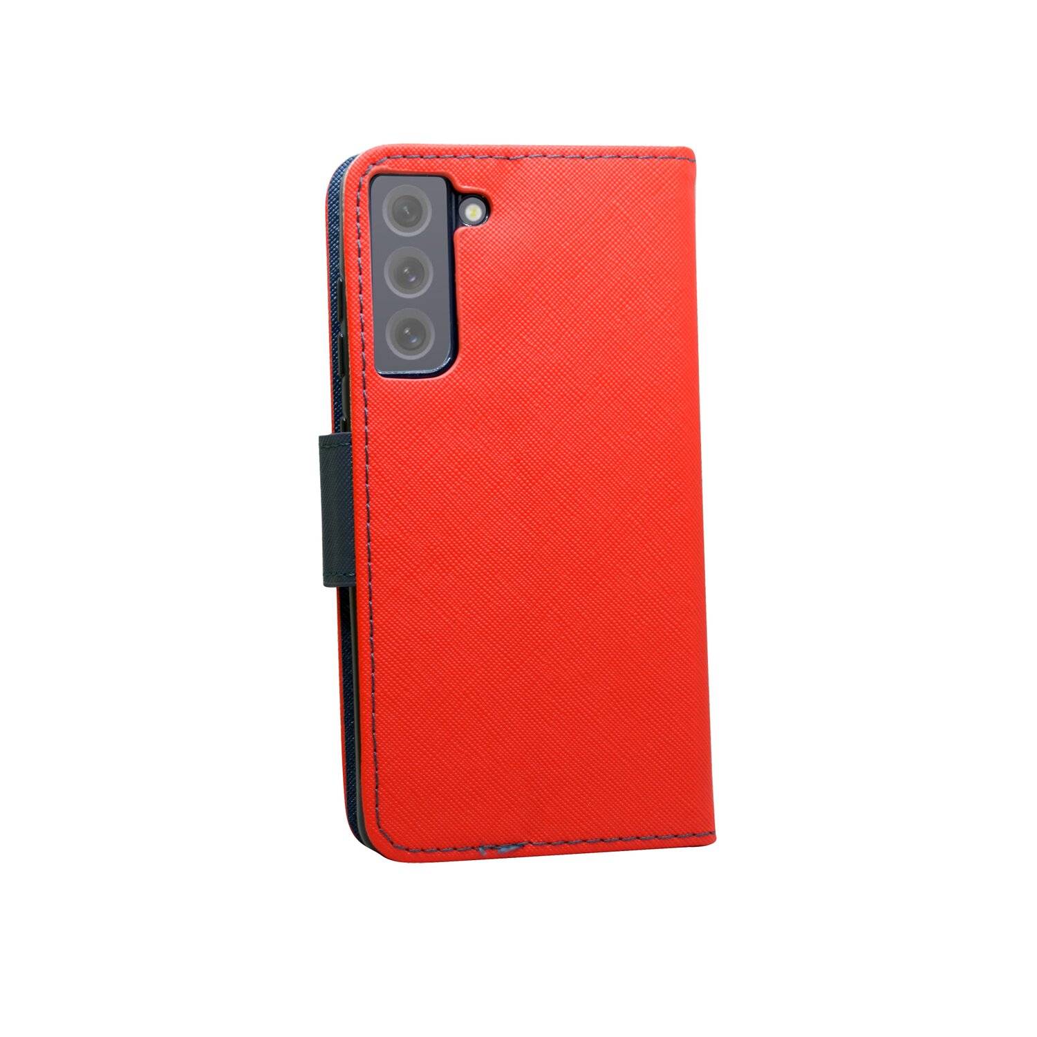 Buch Tasche "Fancy" für SAMSUNG GALAXY S21 FE Handy Hülle Etui Schutzhülle mit Standfunktion, Kartenfach Rot-Blau