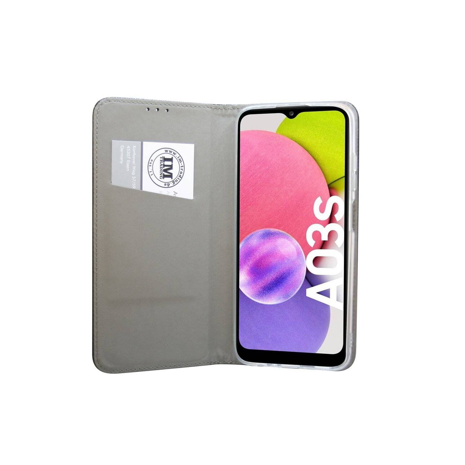 Buch Tasche "Smart" für SAMSUNG GALAXY A03s ( A037G ) Handy Hülle Etui Schutzhülle mit Standfunktion, Kartenfach Schwarz