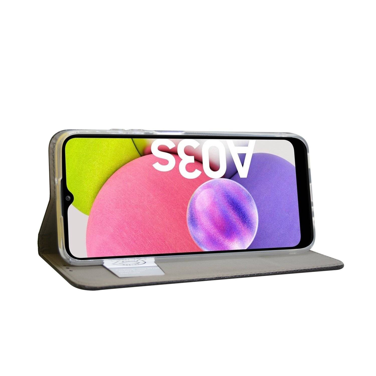 Buch Tasche "Smart" für SAMSUNG GALAXY A03s ( A037G ) Handy Hülle Etui Schutzhülle mit Standfunktion, Kartenfach Schwarz