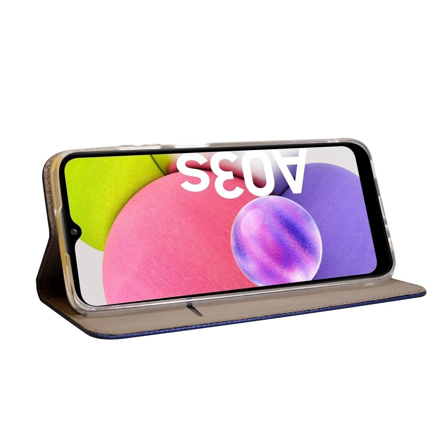 Buch Tasche "Smart" für SAMSUNG GALAXY A03s ( A037G ) Handy Hülle Etui Schutzhülle mit Standfunktion, Kartenfach Blau