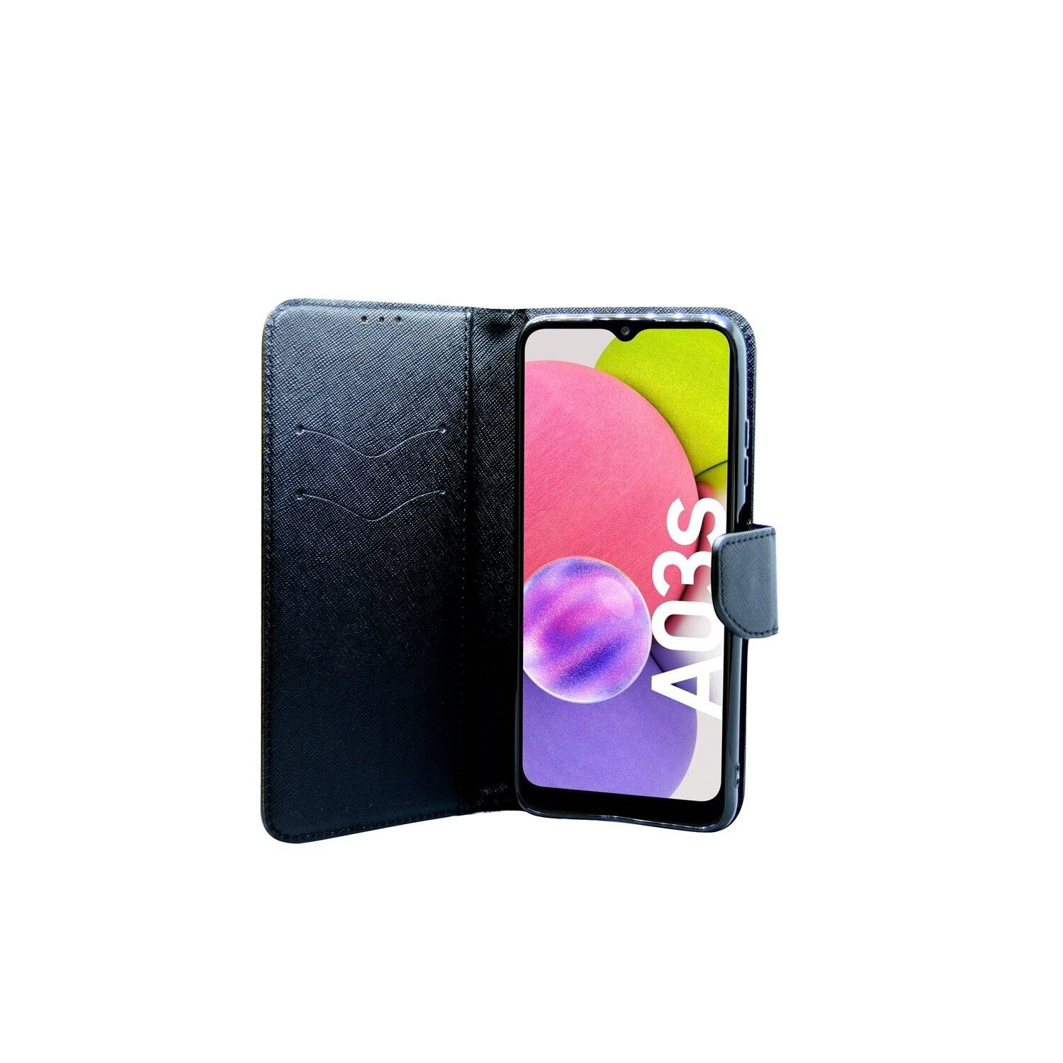 Buch Tasche "Fancy" für SAMSUNG GALAXY A03s (A037G) Handy Hülle Etui Schutzhülle mit Standfunktion, Kartenfach Schwarz