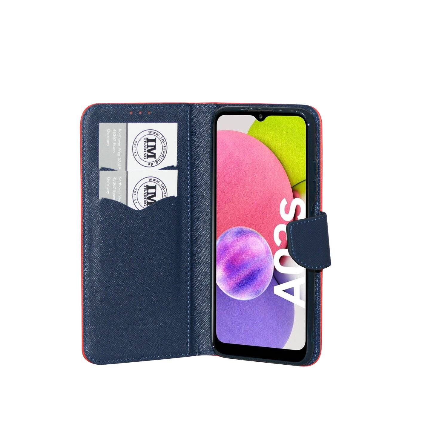 Buch Tasche "Fancy" für SAMSUNG GALAXY A03s (A037G) Handy Hülle Etui Schutzhülle mit Standfunktion, Kartenfach Rot-Blau