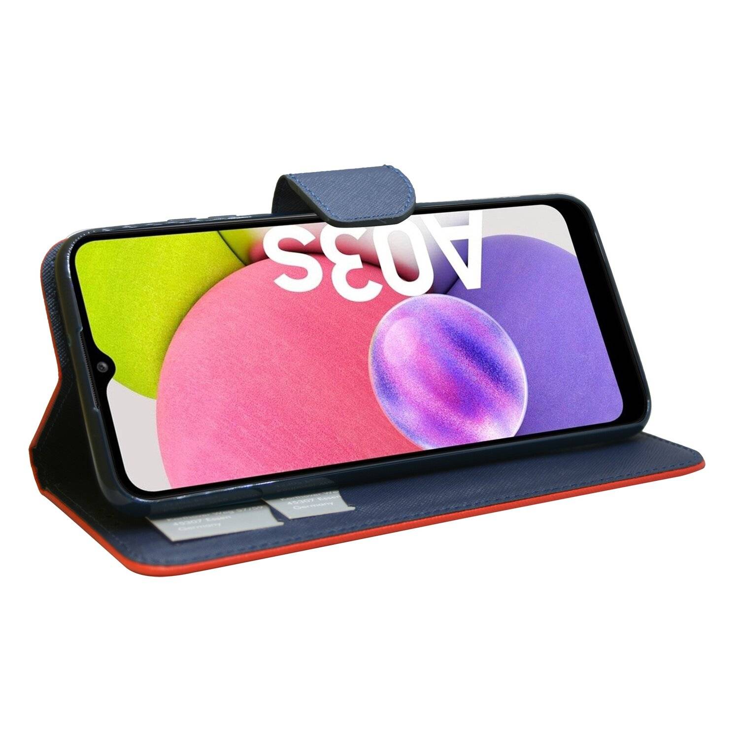 Buch Tasche "Fancy" für SAMSUNG GALAXY A03s (A037G) Handy Hülle Etui Schutzhülle mit Standfunktion, Kartenfach Rot-Blau