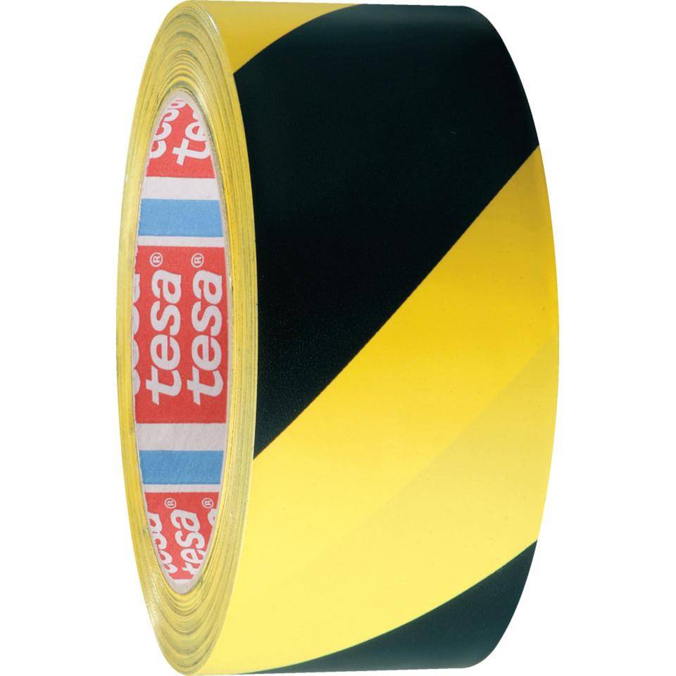 tesa Warnmarkierungsband, linksweisend, gelb/schwarz, 50mm, 33m lang, 2 Rollen/VE