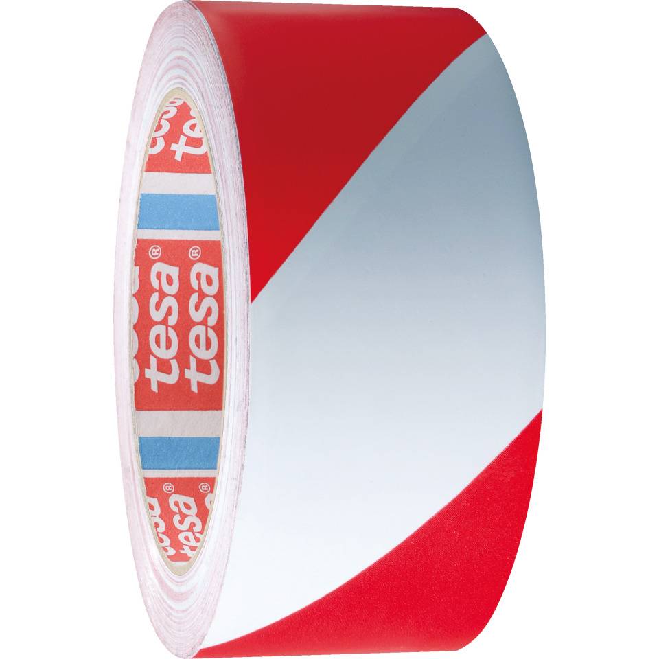 tesa Warnmarkierungsband, linksweisend, rot/weiß, 50mm, 33m lang, 2 Rollen/VE