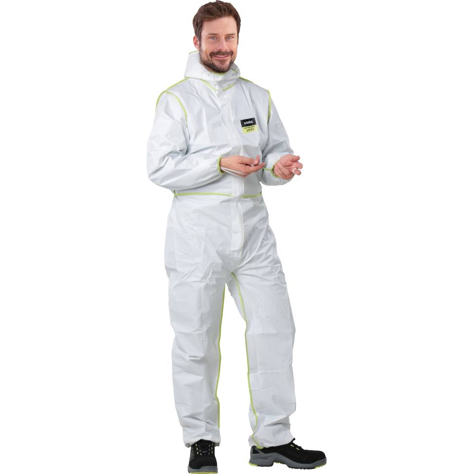 uvex Chemikalien-Einwegoverall, Modell 9877, Kat.III, Typ 5/6, weiß/lime, Größe M