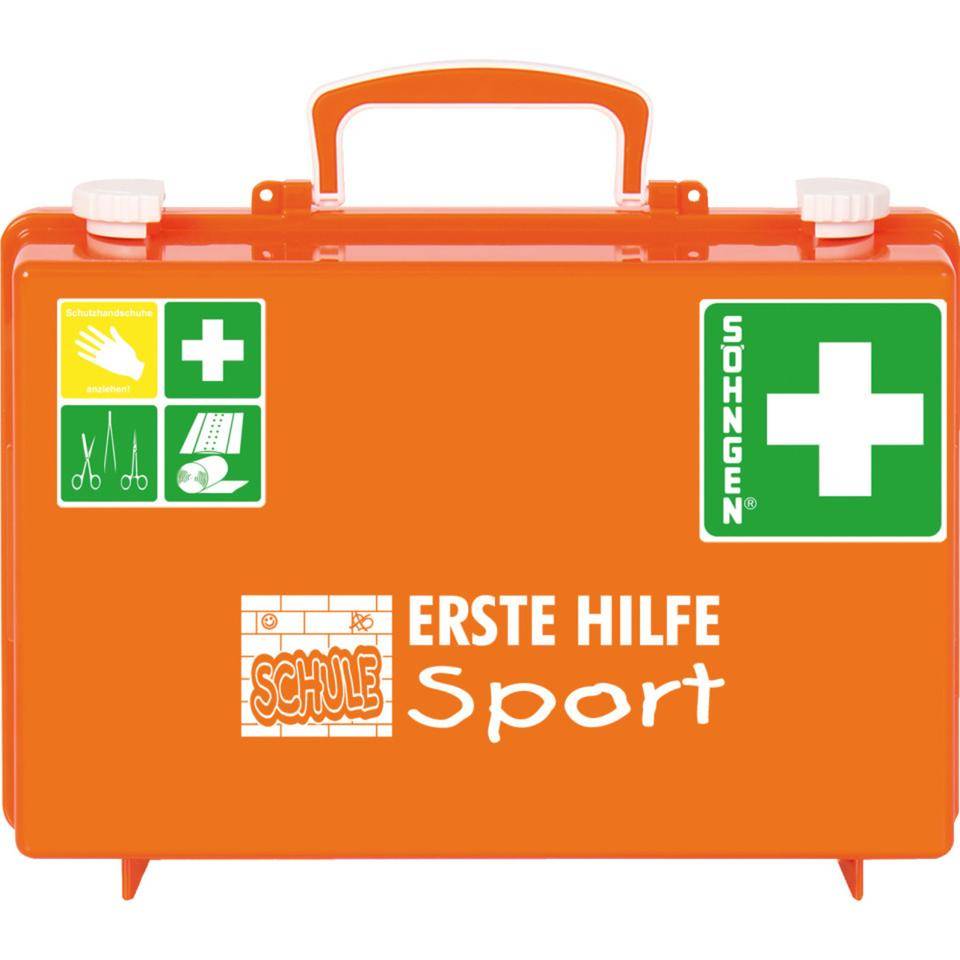 SÖHNGEN® Erste-Hilfe-Koffer Schule,mit Sporterw.,ASR A4.3(DIN 13157),orange,Wandhalterung