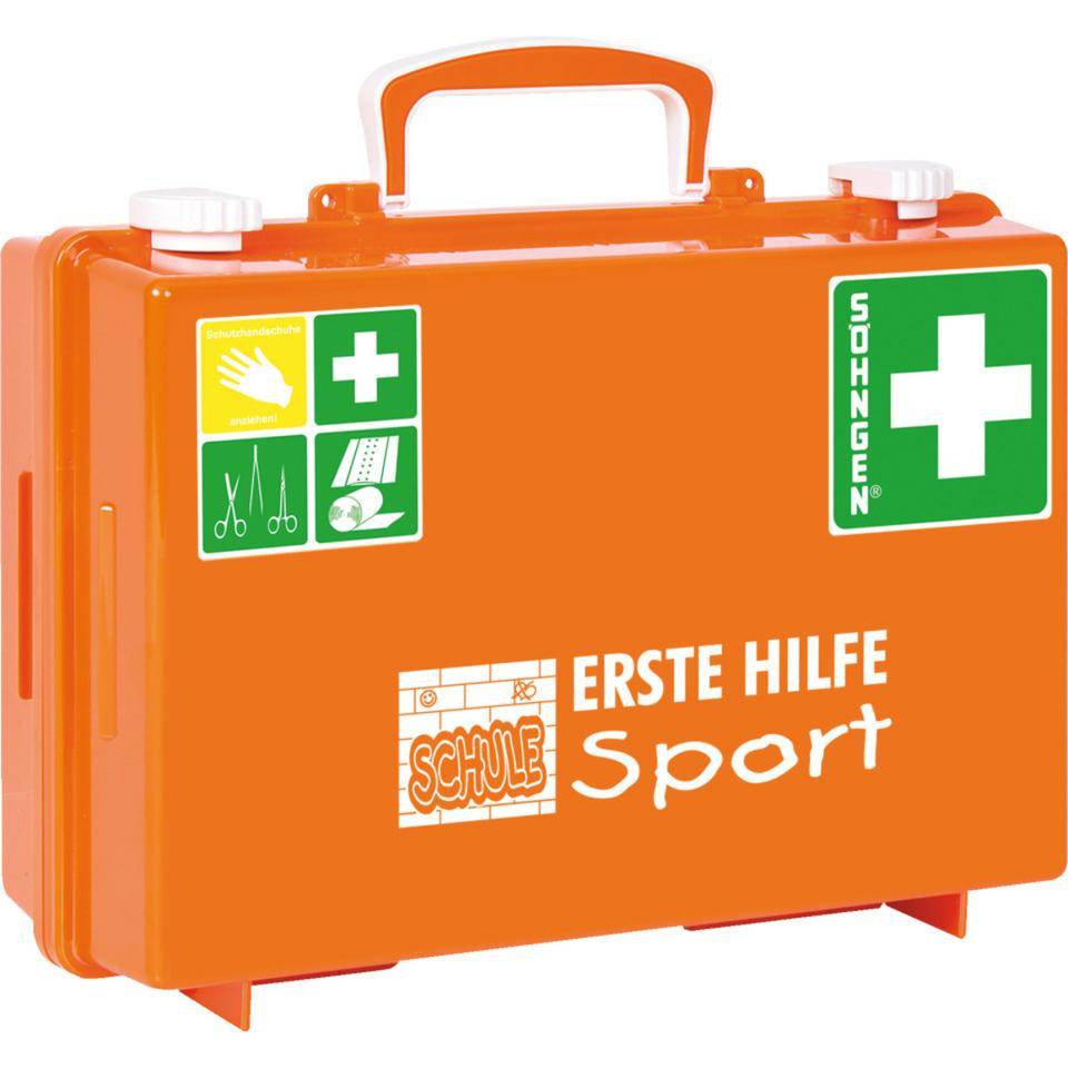 SÖHNGEN® Erste-Hilfe-Koffer Schule,mit Sporterw.,ASR A4.3(DIN 13157),orange,Wandhalterung