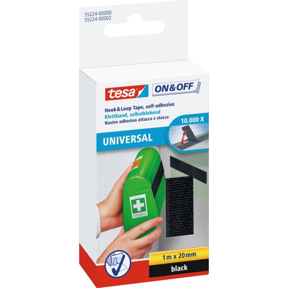 tesa®On & Off Klettband, schwarz, 1m x 20mm