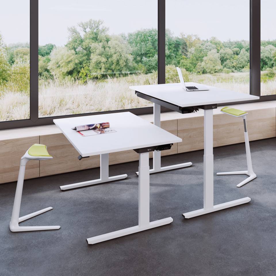 Schreibtisch EasyUp, höhenverstellbar 650 - 1300mm, perlweiß, 1600x800mm