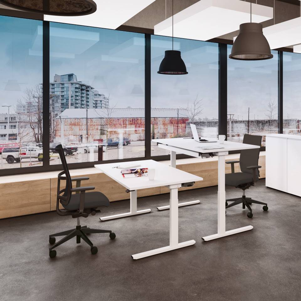 Schreibtisch EasyUp, höhenverstellbar 650 - 1300mm, perlweiß, 1600x800mm