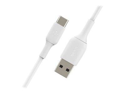 Weißes USB-C- zu USB-A-Ladekabel auf einfachem Hintergrund, mit beiden Anschlüssen in Nahaufnahme gezeigt.