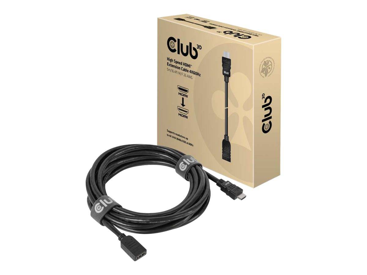 Aufgerolltes 3D-Kabel der Marke Club, das vor seiner beigen Einzelhandelsbox präsentiert wird und die Steckerenden sowie das Produktbranding zeigt.