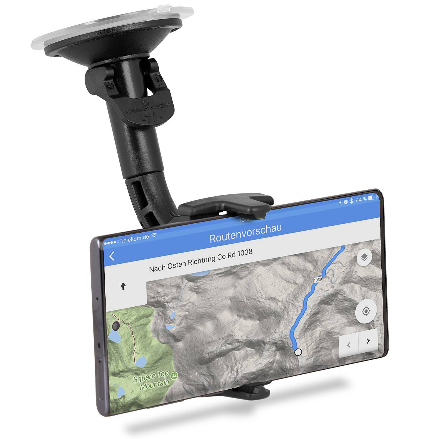 Wicked Chili Universal KFZ Halterungfür Samsung Galaxy S23, S22, iPhone 17, 16, 15, 14 Pro - Handy Autohalterung (B 46-74mm, Made in Germany)