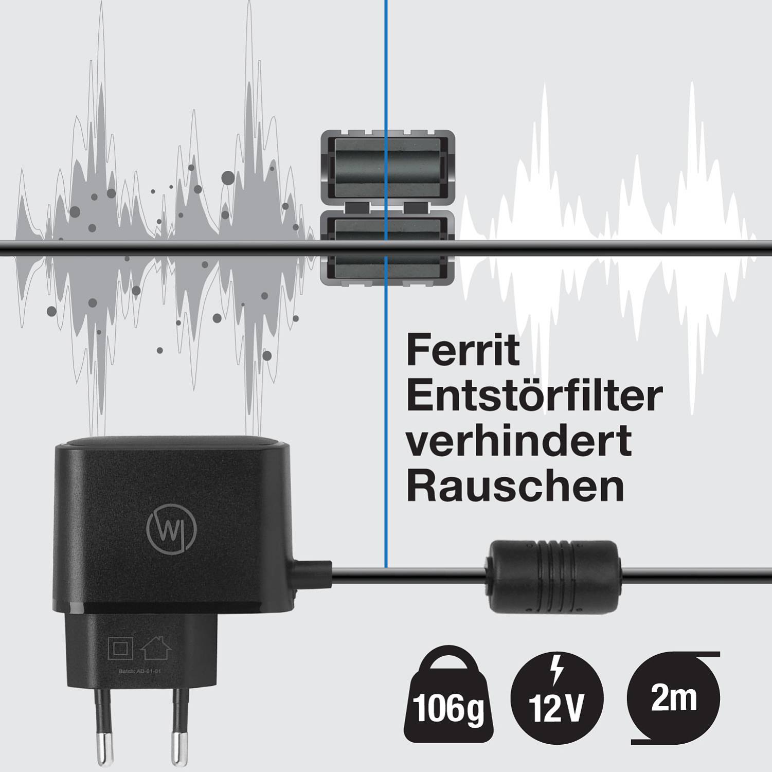 Wicked Chili langes 200cm Netzteil funkenstört für Makita Baustellenradio DMR / BMR 116 112 110 109 108 107 106 105 104 102 101 Ladekabel Netzstecke