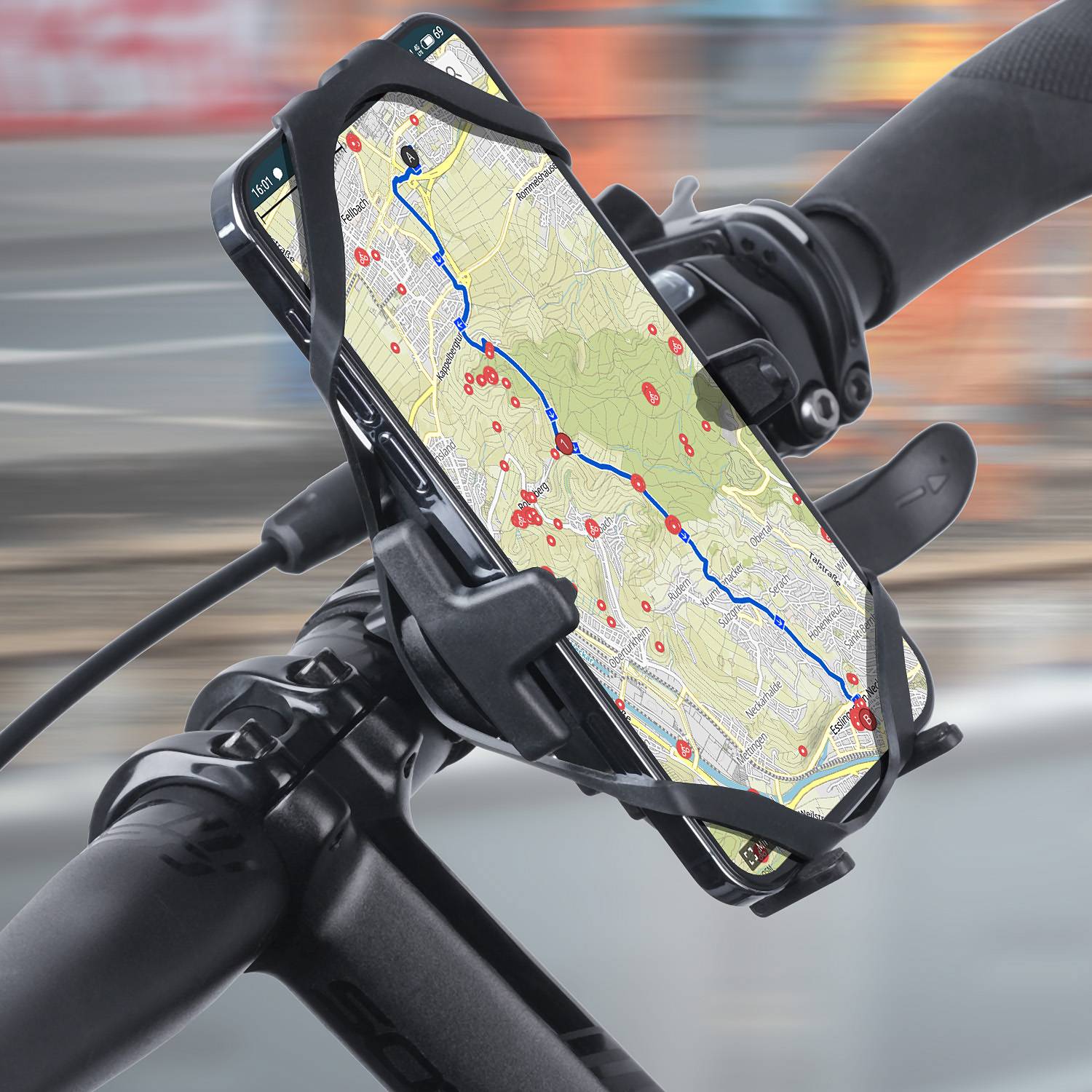 Wicked Chili Universal Fahrrad & Motorrad Handyhalterung mit Sicherungsgummi für Handy / Smartphone