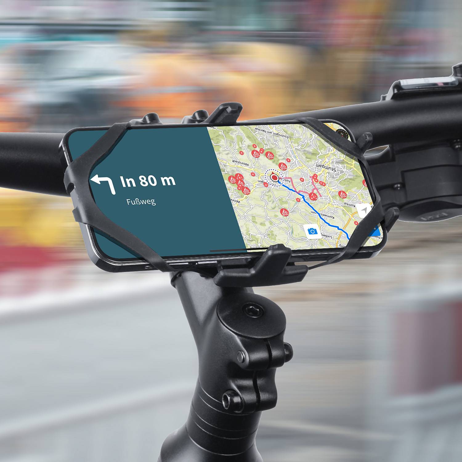 Wicked Chili Universal Fahrrad & Motorrad Handyhalterung mit Sicherungsgummi für Handy / Smartphone