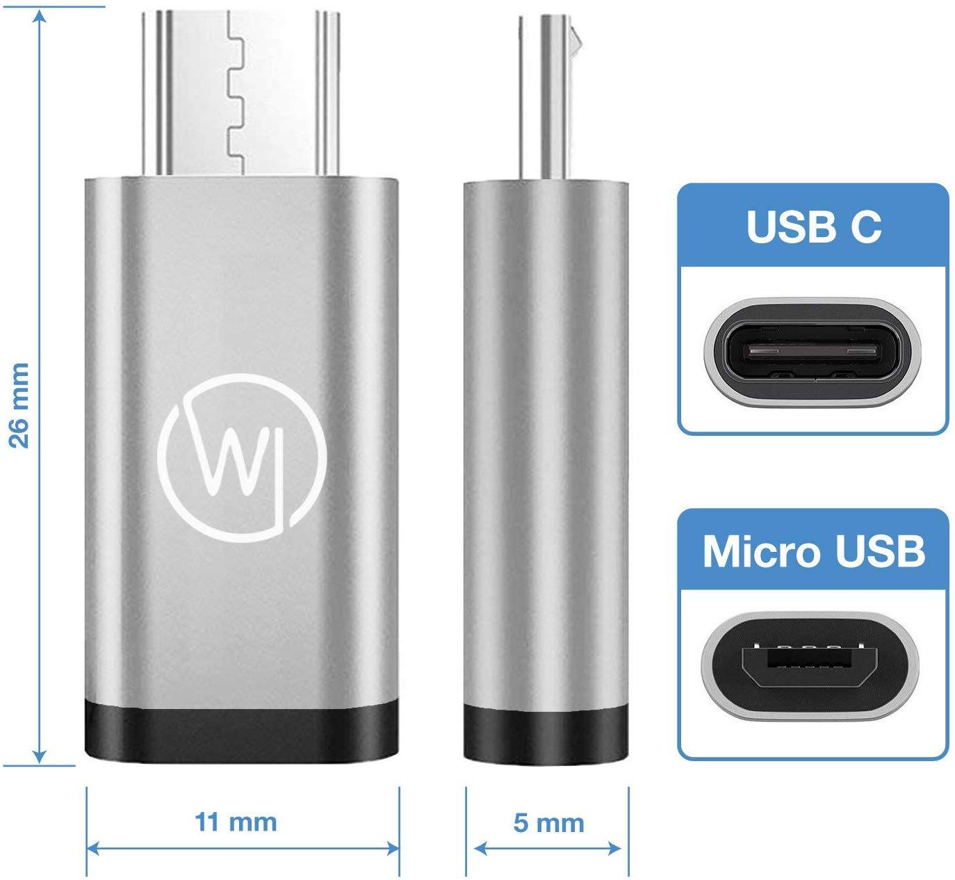 Wicked Chili USB C Adapter auf USB A (USB 3.2 Gen 1 SuperSpeed-USB-Adapter) + MicroUSB zu USB-C Adapter OTG Alu-Adapter