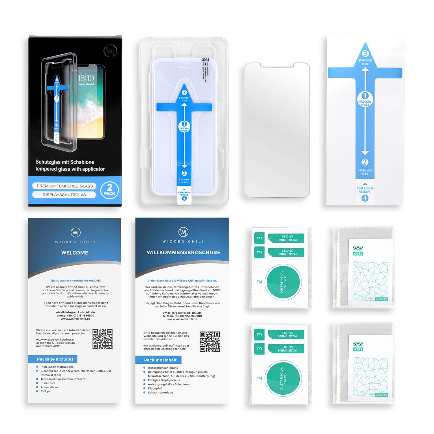 Wicked Chili 2 Stück Panzerglas mit Applikator für Apple iPhone 11 Pro, XS, X (5,8") Glas Displayschutzfolie