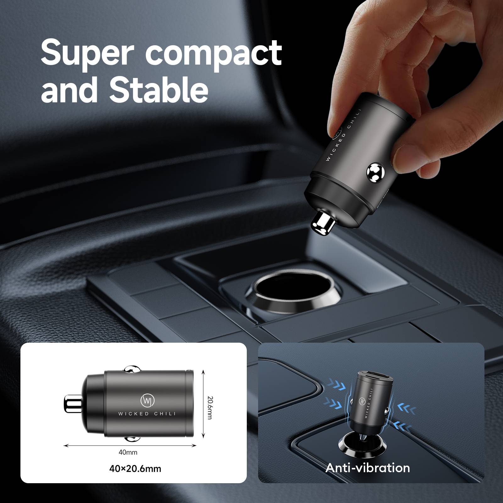 Wicked Chili 45W Mini USB-C +USB-A KFZ Ladegerät für iPhone 16, 15, 14, Samsung Auto Schnellladegerät