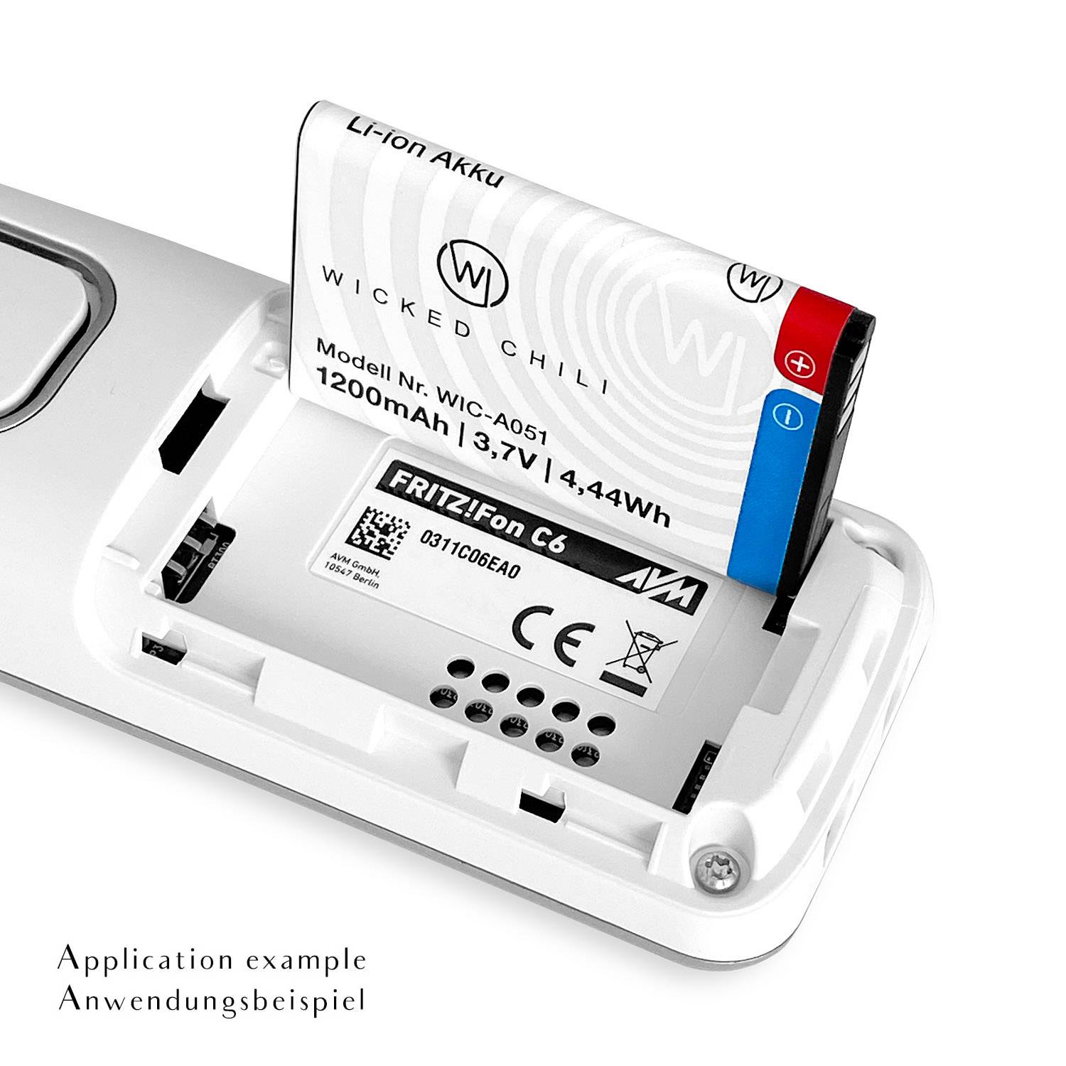 Wicked Chili 1x Akku für Fritz!Fon C6 Telefon ersetzt AVM Fritzfon A051 Batterie, Zusatzakku (Li-Ion 4,4Wh 3,7V)
