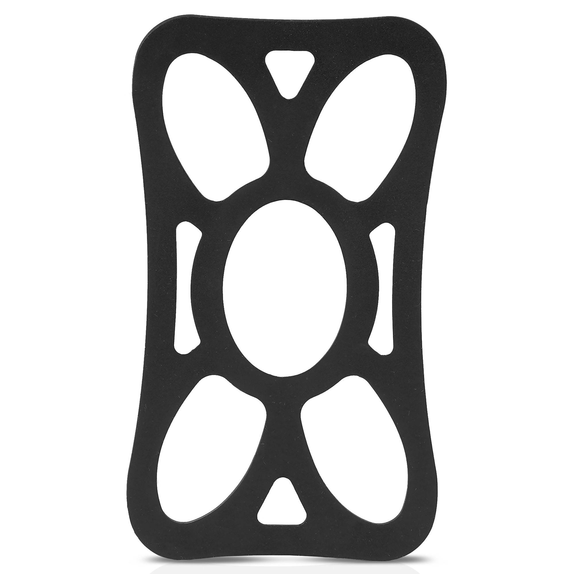 Schwarzes Gummiband mit einzigartigen geometrischen Ausschnitten, entwickelt um große Gegenstände wie Koffer oder Rucksäcke sicher zusammenzuhalten.