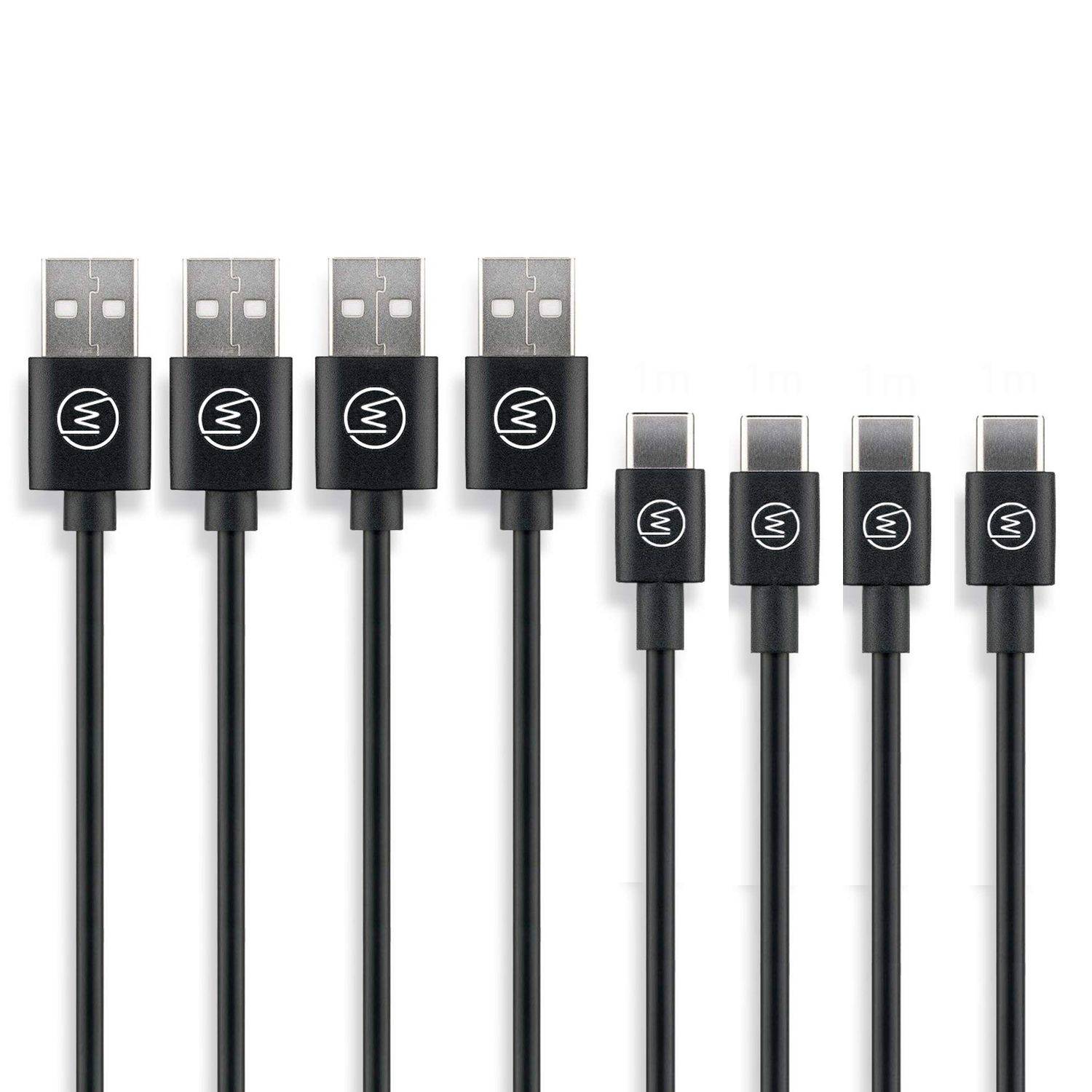 Wicked Chili USB Typ C Kabel auf USB A [4 Stück: 4 x 1m] USB Typ C Ladekabel für Samsung Galaxy S10, Huawei P20 Lite