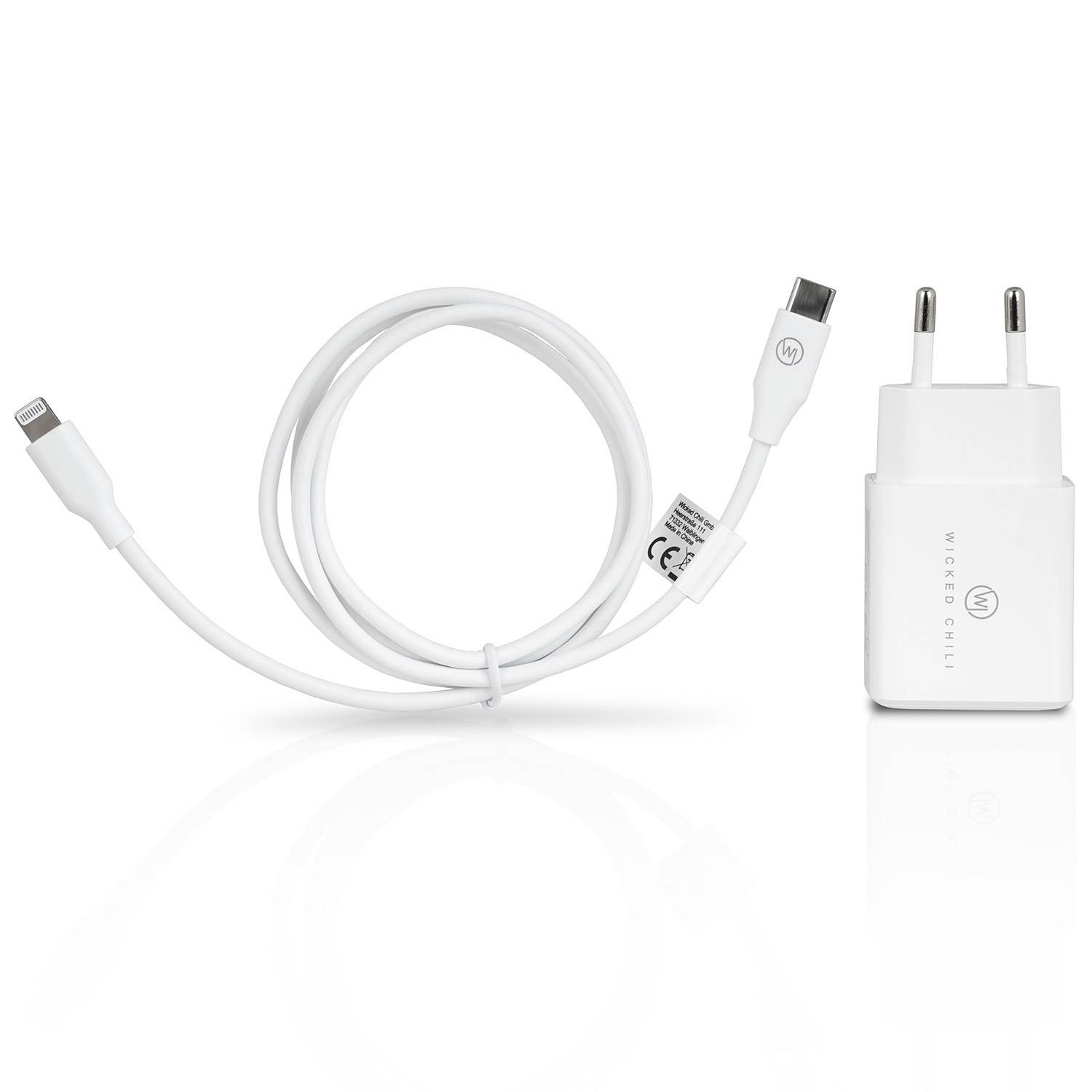 Wicked Chili 20W USB-C Netzteil & 1m Lightning auf USB C Kabel für iPhone 14 / 13 / 12 Pro Max Mini - USB C PD Ladegerät