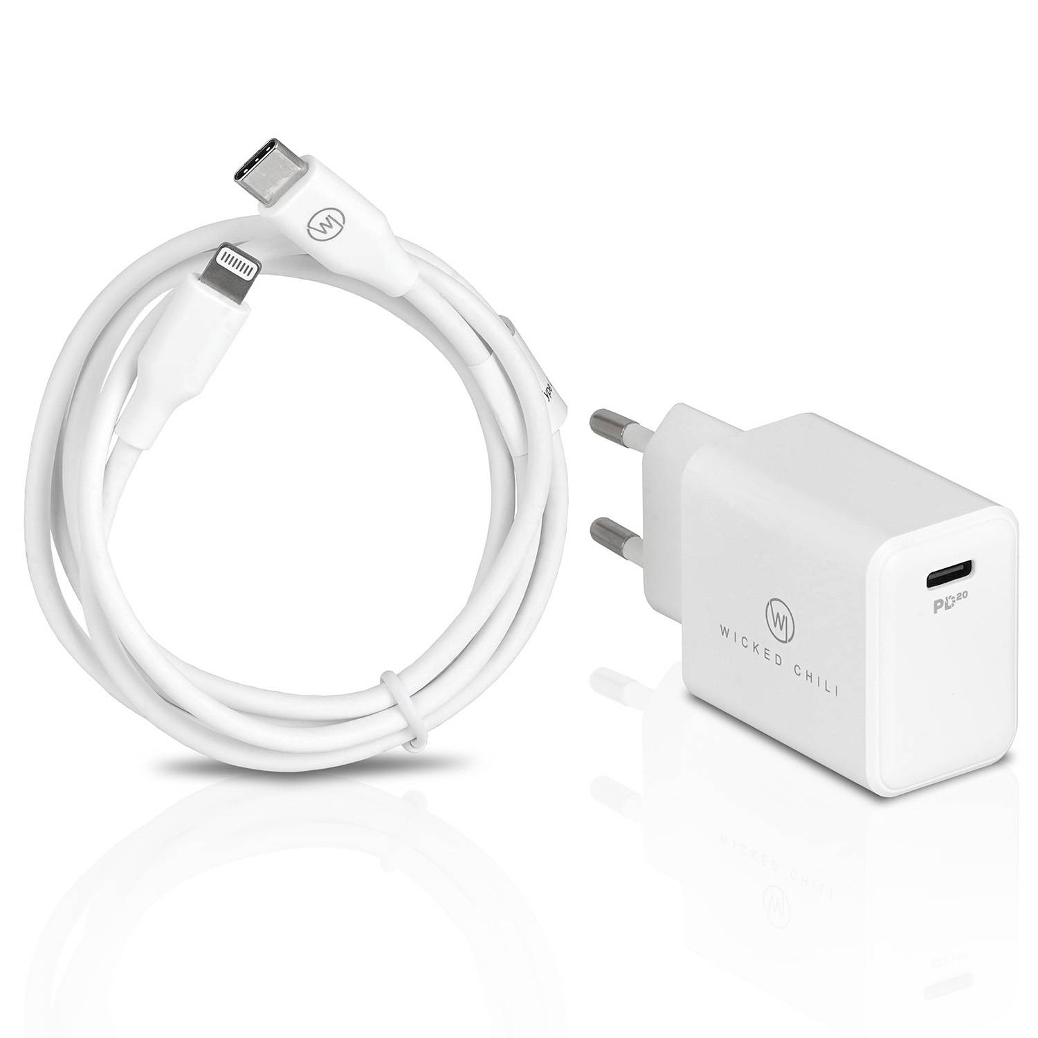 Wicked Chili 20W USB-C Netzteil & 1m Lightning auf USB C Kabel für iPhone 14 / 13 / 12 Pro Max Mini - USB C PD Ladegerät