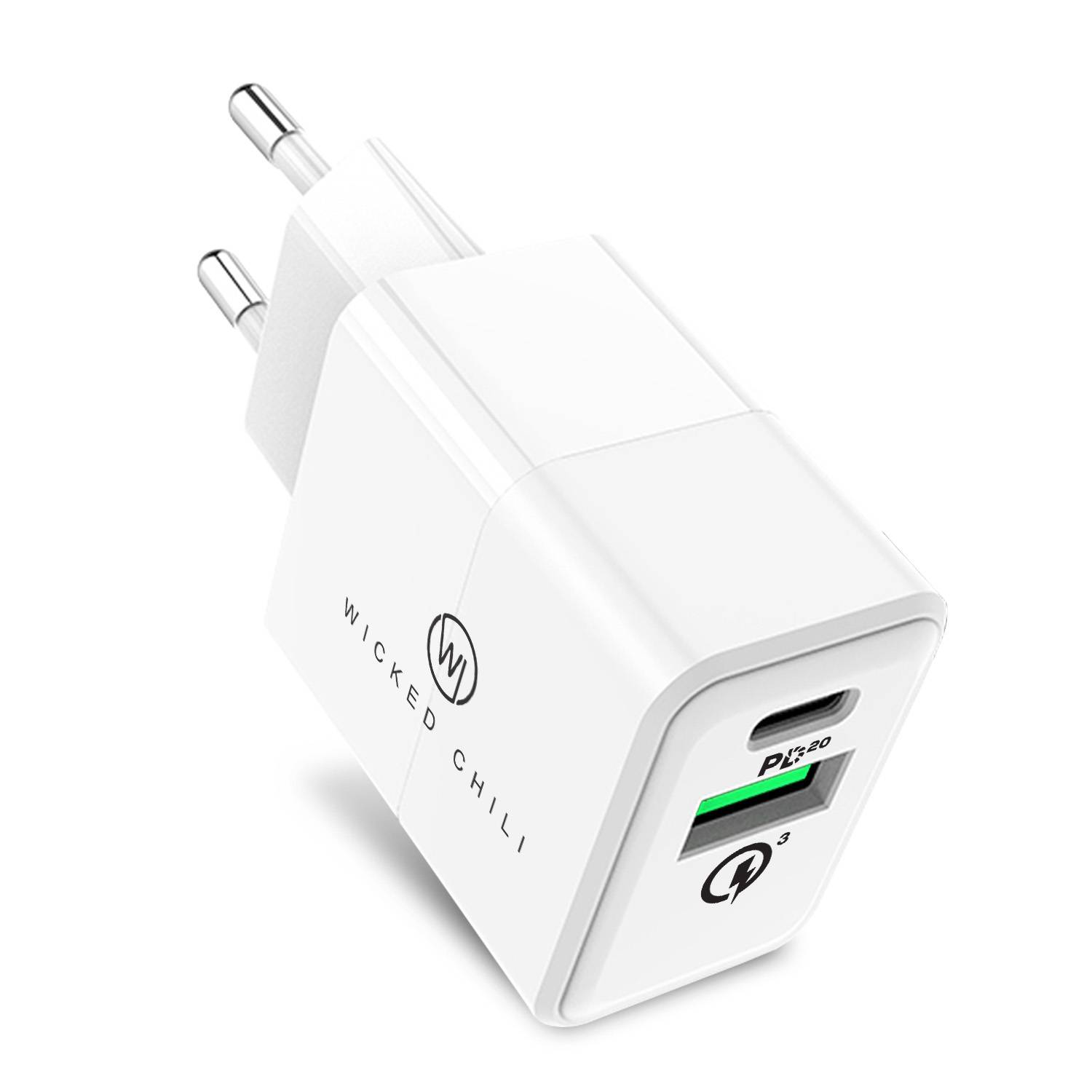 Wicked Chili 20W Dual USB Ladegerät USB-C + USB-A - Schnellladegerät für Apple iPhone 14, MagSafe, Samsung, Universal
