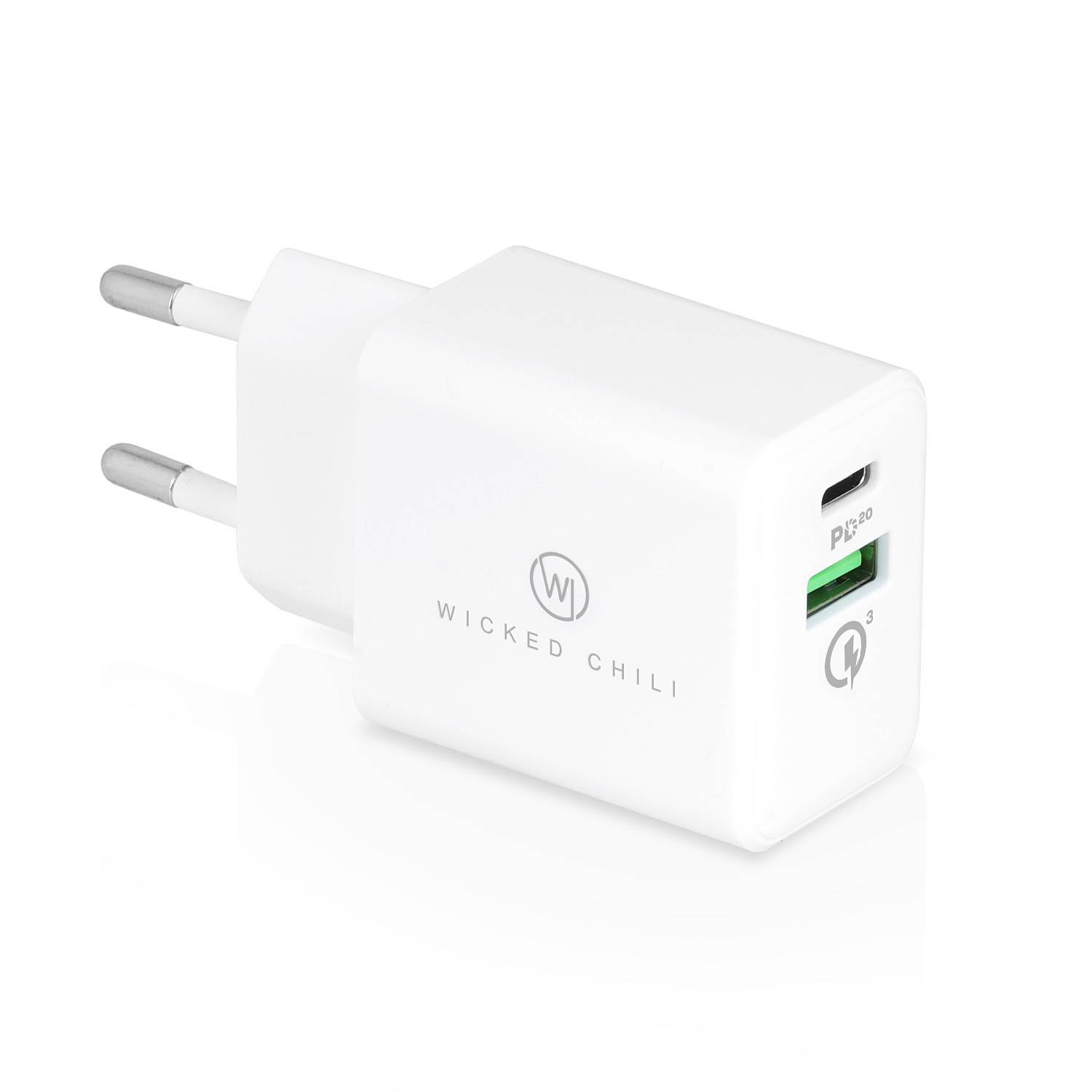 Wicked Chili 20W Dual USB Ladegerät USB-C + USB-A - Schnellladegerät für Apple iPhone 14, MagSafe, Samsung, Universal