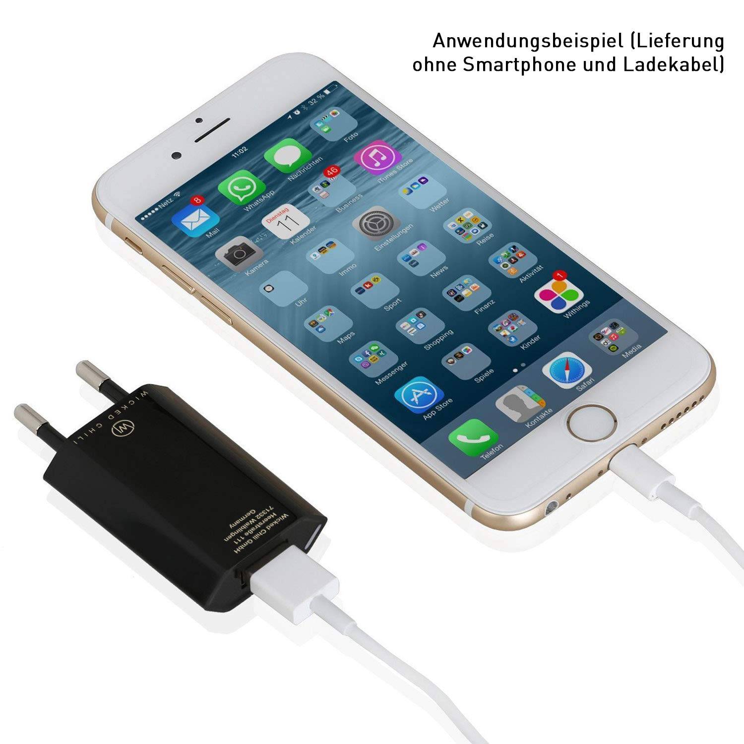 Wicked Chili Pro Series Netzteil - Ultra Slim - USB Adapter für Handy, Tablet, eBook Reader, Smartphone (1000 mA)