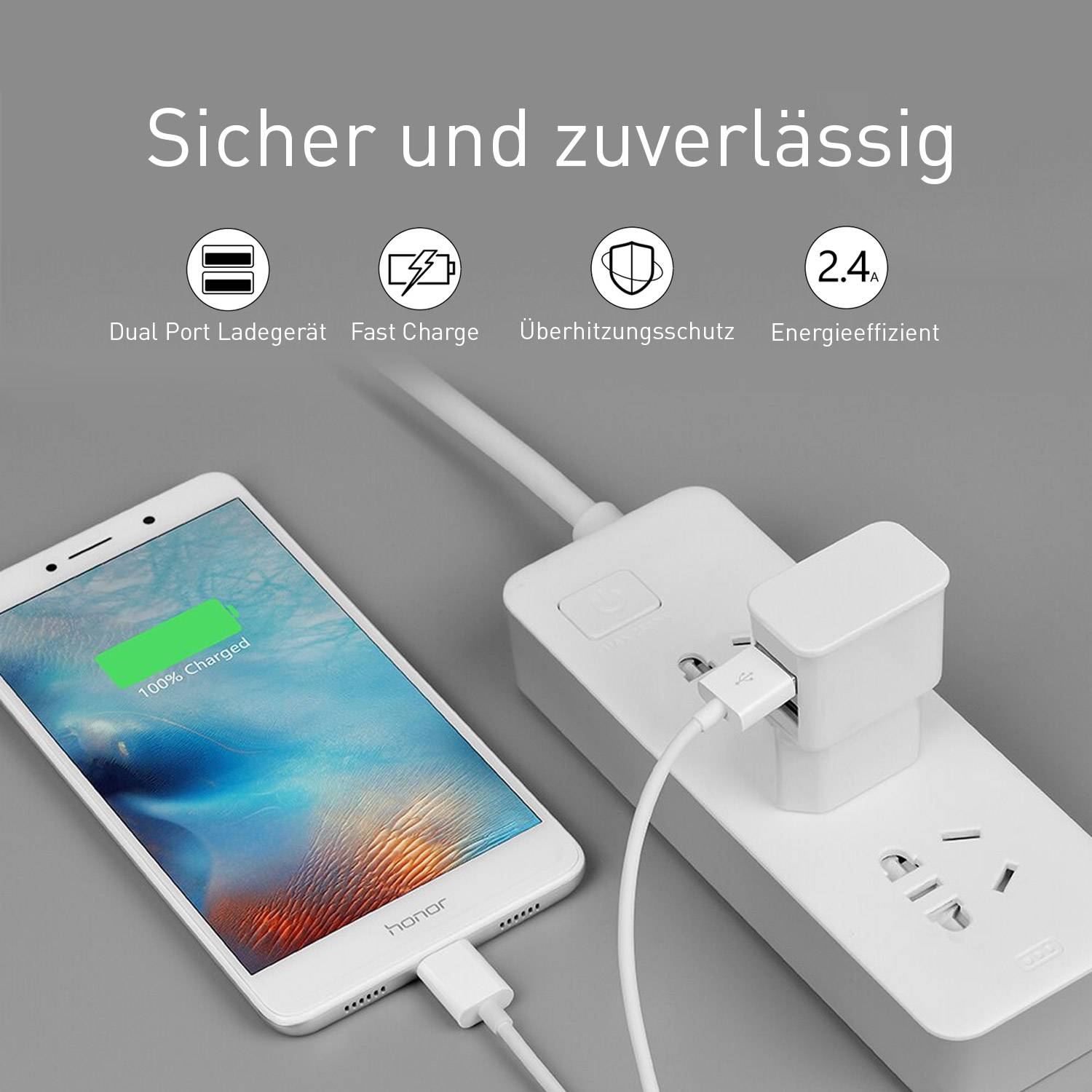 Wicked Chili Dual USB Netzteil für iPhone 11 Pro Max, Galaxy S20, Note 10 Huawei P30, Xiaomi (2.4 A, 12W) weiß
