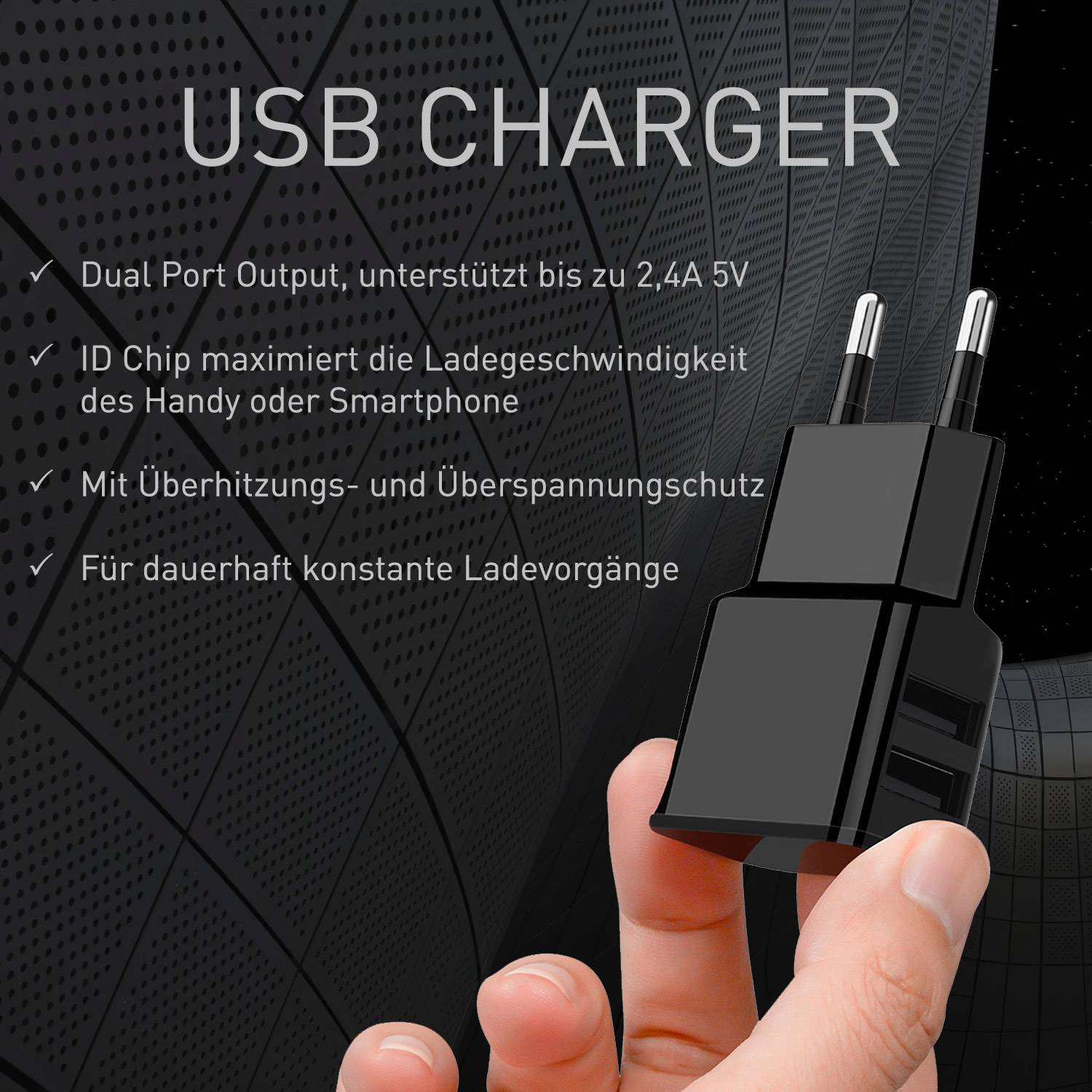 Wicked Chili Dual USB Netzteil für iPhone 11 Pro Max, Galaxy S20, Note 10 Huawei P30, Xiaomi (2.4 A, 12W) schwarz